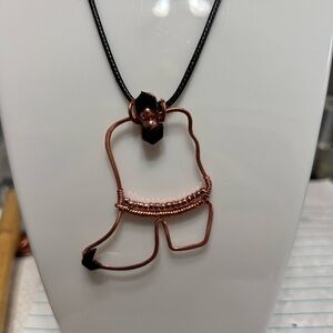 Copper  Cowgirl boot Necklace with Black Accent.
